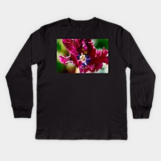 Close-up of a black parrot tulip Kids Long Sleeve T-Shirt